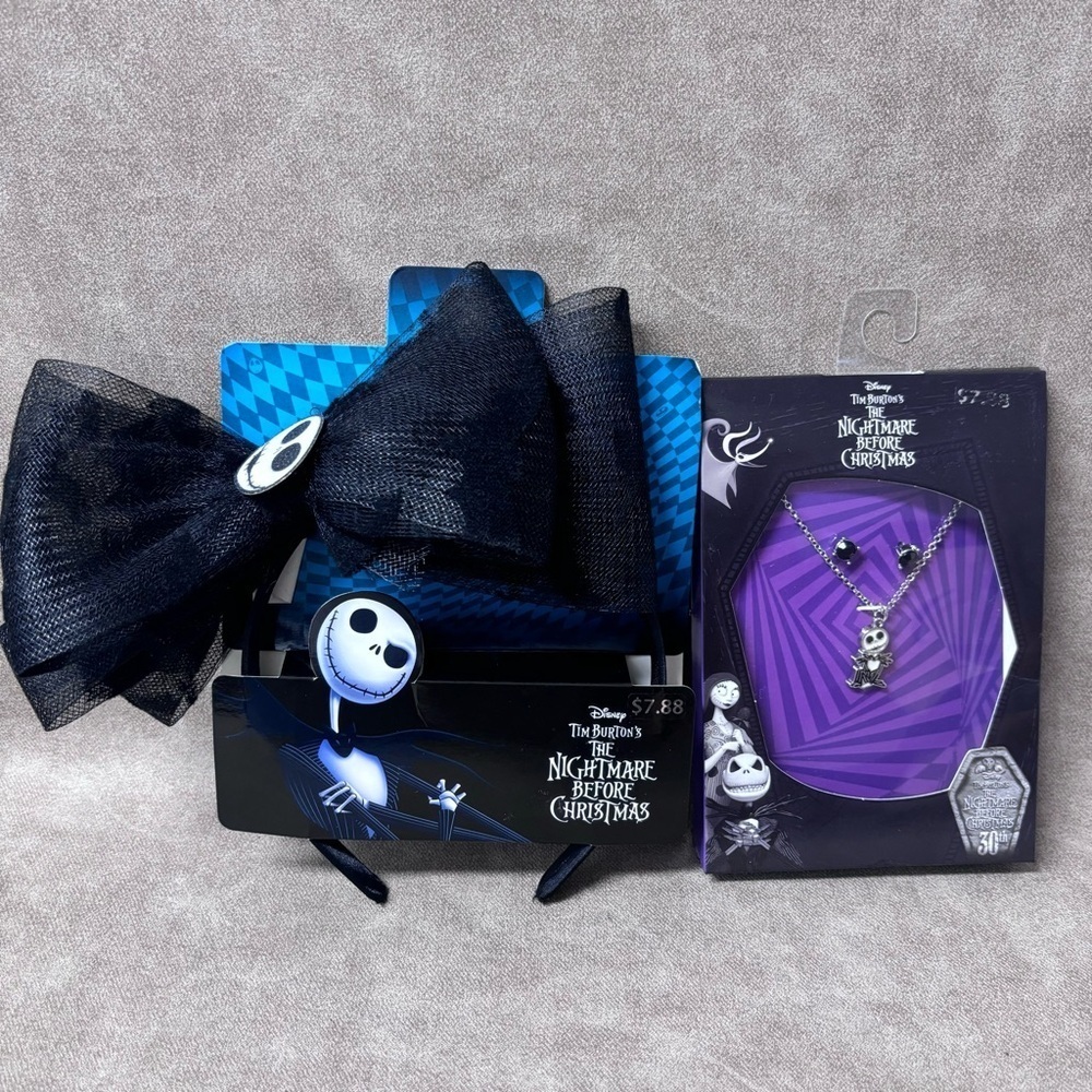 Nightmare Before Christmas Jack Skellington Headband Bow & Jewelry Set